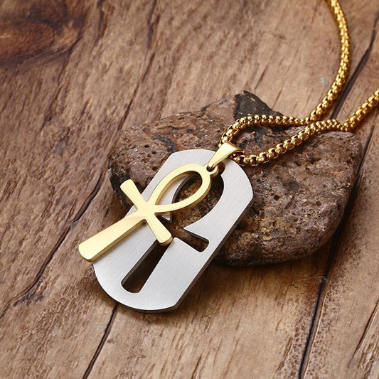 Kemstone Titanium Steel Ankh Life Symbol Pendant Necklace - Geometric Design, Durable Jewelry for Men PN-623