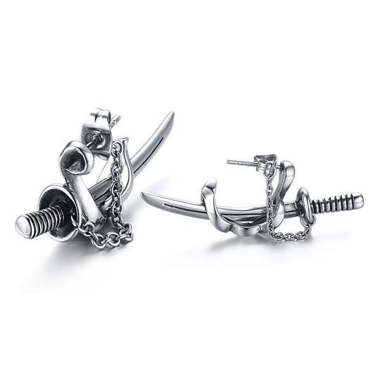 Kemstone Punk Blade Ear Studs for Men - Edgy Hipster Jewelry with Steel Dagger Design ES-123