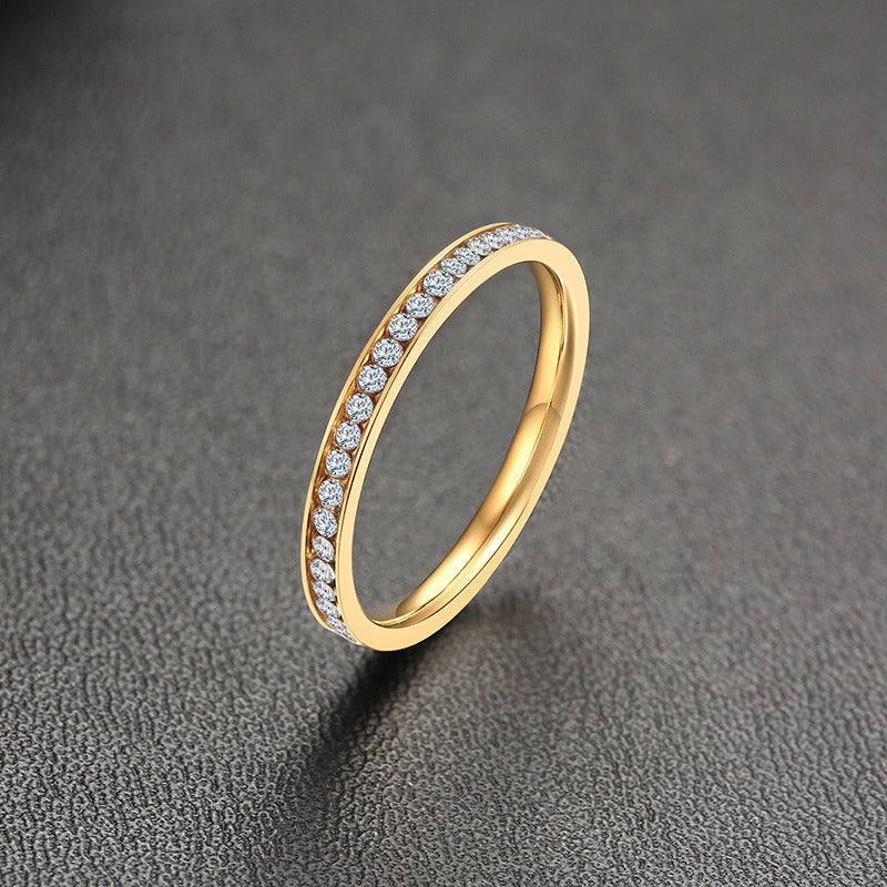Kemstone Minimalist Delicate Cubic Zirconia Stainless Steel Ring for Women Jewelry R-536