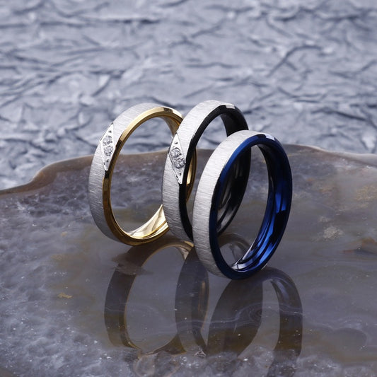 Kemstone Timeless Brushed Men's Stainless Steel Rings with 18K Gold & Diamond Accents KR46939-K