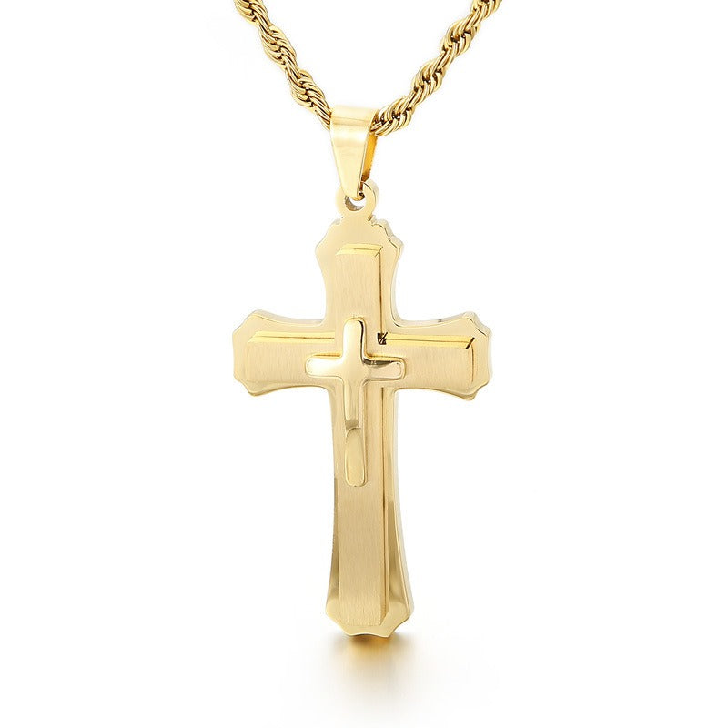 Collana con ciondolo a croce in acciaio inossidabile Kemstone per uomo - Design geometrico moderno, resistente all'uso quotidiano KP96964