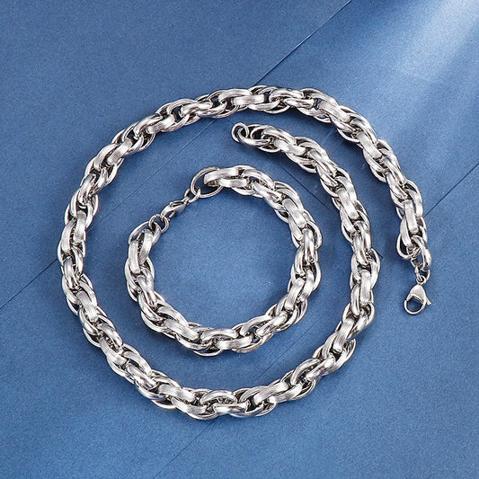 Kemstone Stainless Steel Texture Dual Clasp O-Chain Necklace & Bracelet Set - Minimalist Hip-Hop Jewelry for Men KB80794-Z