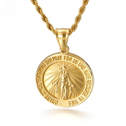 Kemstone Steel Medallion Necklace – Engraved Circular Pendant with Letter Charm for Men | Gothic Minimalist Jewelry KP80828-Z