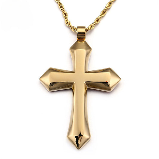 Kemstone Titanium Steel Cross Pendant Necklace – Urban Minimalist Chain for Men’s Streetwear & Gothic Style KP58578-BD