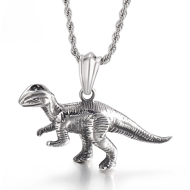 Collar con colgante de acero de titanio y calavera de dinosaurio vintage Kemstone: joyería masculina con temática animal audaz para el día a día KP55864-BD