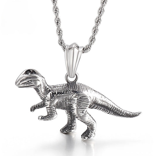 Collar con colgante de acero de titanio y calavera de dinosaurio vintage Kemstone: joyería masculina con temática animal audaz para el día a día KP55864-BD