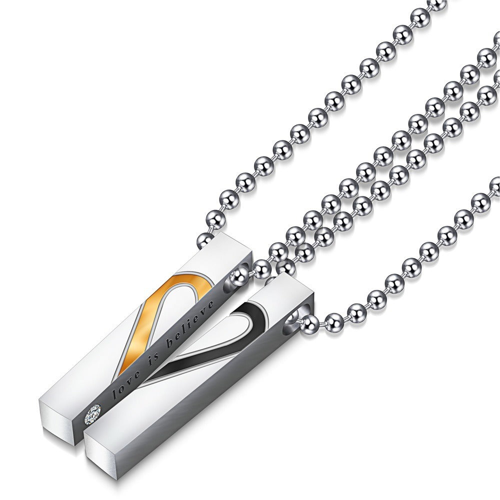 Kemstone Matching Heart Bar Necklace Set for Men & Women Titanium Steel TN0043