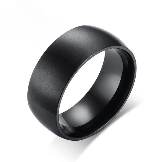 Matte Black Stainless Steel Ring for Men – 8mm Wide Brushed Band | Gothic Street Style R-378B