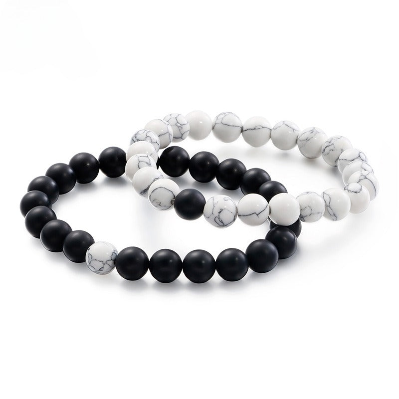 Kemstone Black Agate & Turquoise Couple Bracelets – Adjustable Handmade Stone Jewelry for Men & Women KB109644