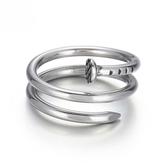 Kemstone Spring Ring for Men - Polished Stainless Steel Nail Design Ring Gift KR104535
