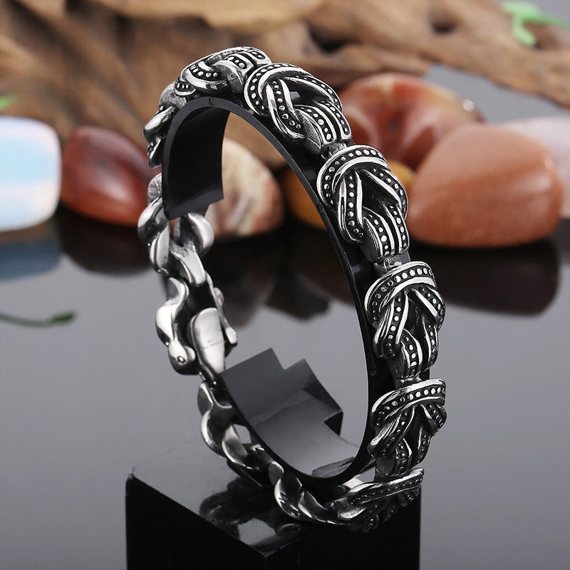 Pulsera punk Kemstone de acero y titanio negro mate - Diseño de puntos geométricos para hombre (ajustable) KB163101-KJX