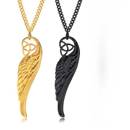 Kemstone Men’s Stainless Steel Celtic Knot Angel Wing Necklace – Vintage Pendant Gold/Black PN-1682