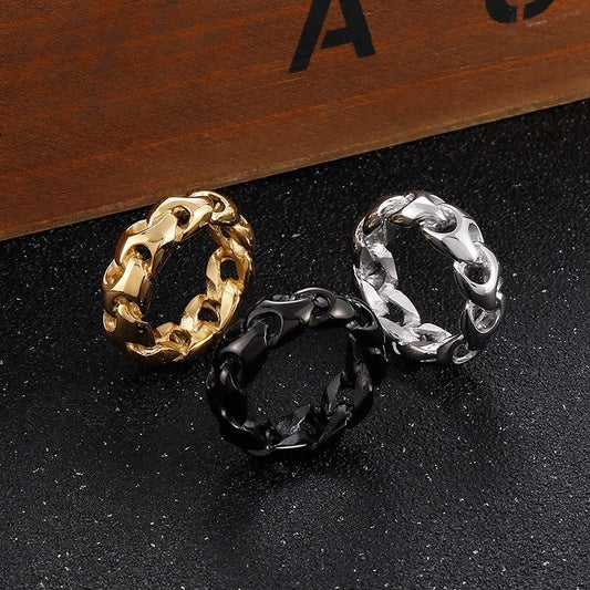 Kemstone Titanium Steel Dragon Bone Chain Ring - Vacuum-Plated Gold Textured Biker Jewelry for Men, Hiphop Streetwear Accessories KR104681-KJX