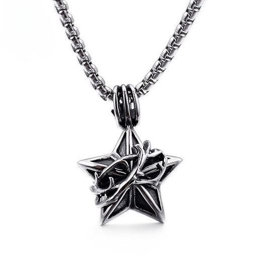 Kemstone Meteorite Star Pendant – Titanium Steel Necklace for Men, Raw Urban Gothic Jewelry KP77555-BD