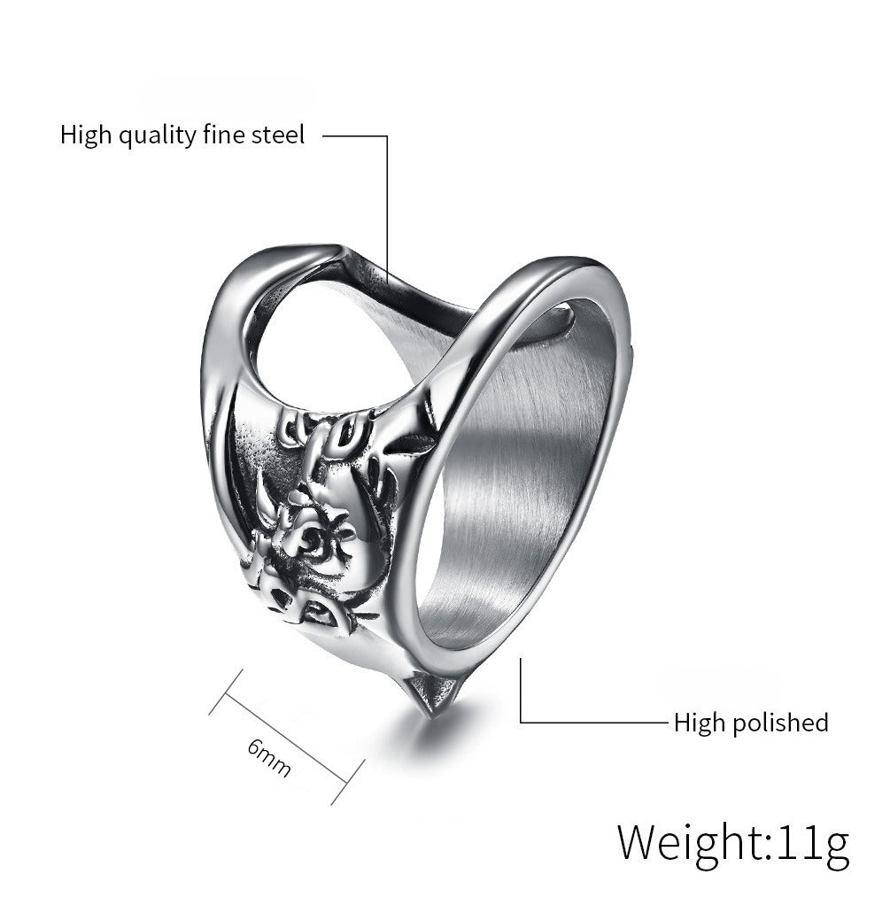 Kemstone Rhino Head Utility Signet Ring – Stainless Steel Opener Detail for Men, Silver K-R476