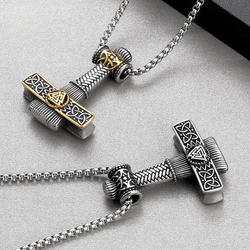 Kemstone Viking Mjölnir Hammer Necklace – Stainless Steel Norse Pendant for Men | Gothic Nordic Street Style KP130623-TLX