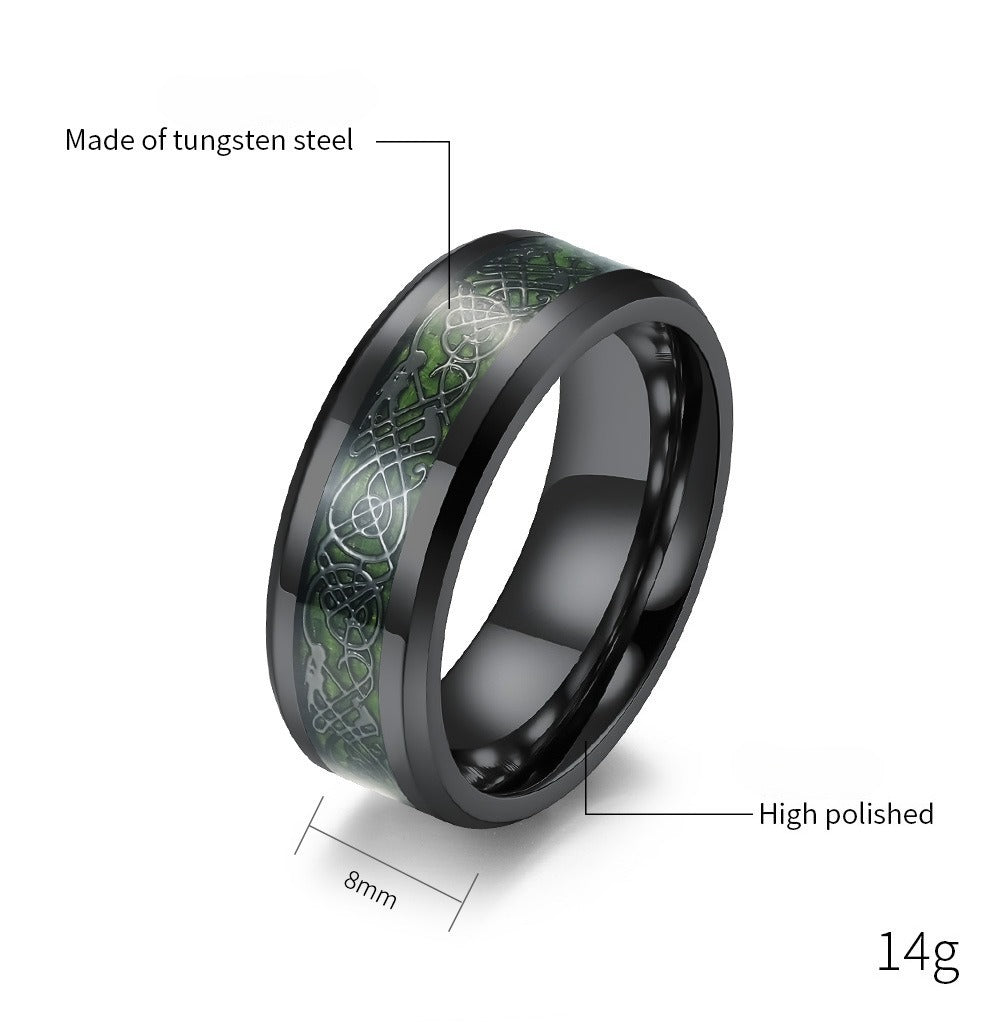 Kemstone Men’s Tungsten Dragon Ring – Carbon Fiber Inlay Gothic Band K-T025