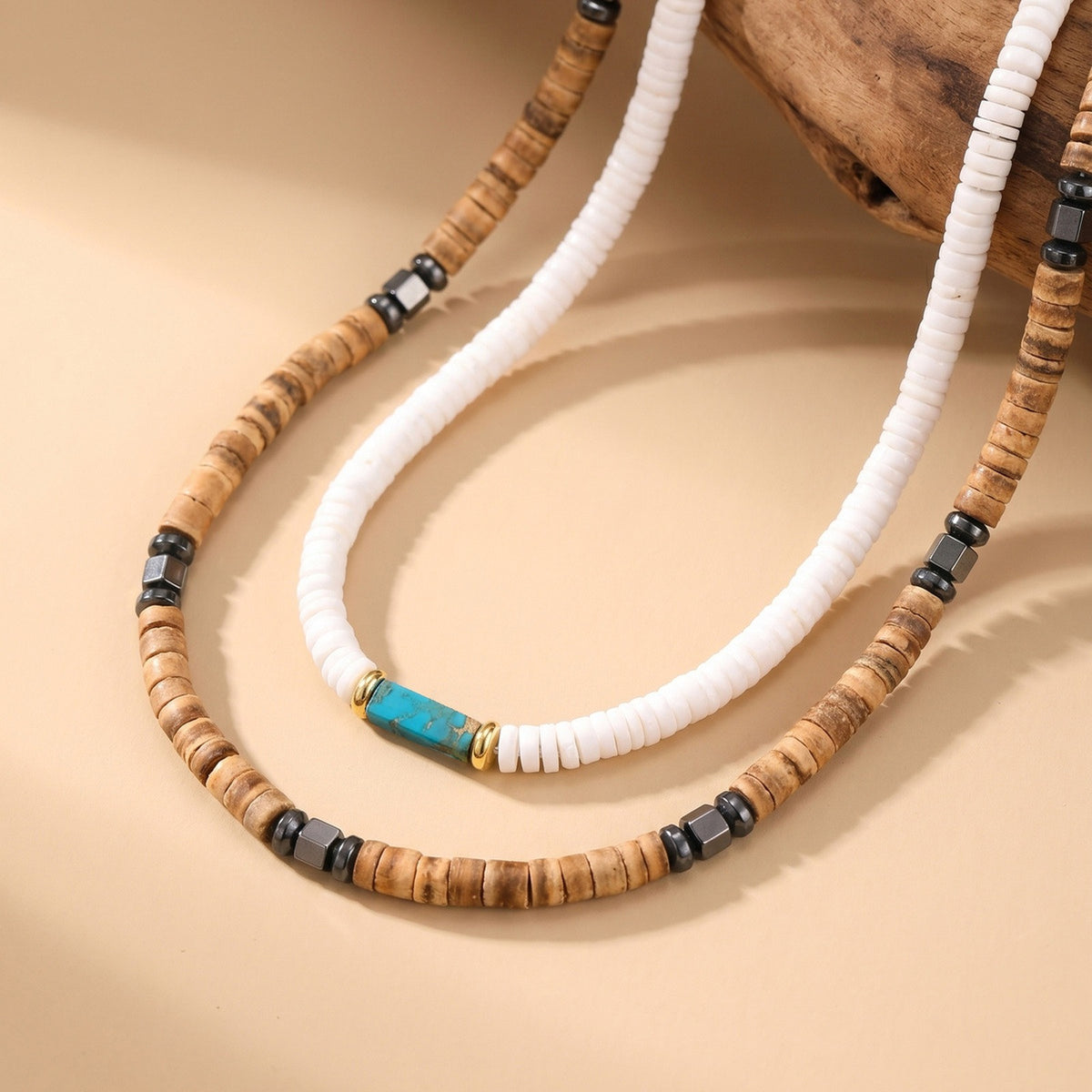 Kemstone Disc Bead Necklace for Men Geometric Accents NC3016