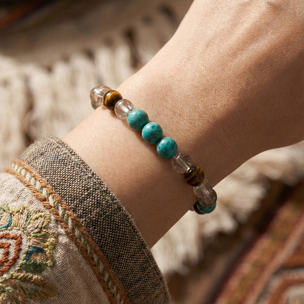 Kemston Turquoise Tiger Eye Bracelet for Women Natural Stone Adjustable GMB92