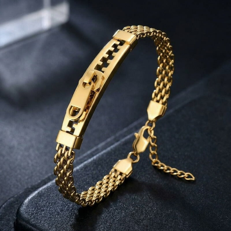 Kemstone Titanium Steel Layered Chain Bracelet for Men Zipper Bar Mesh Link KB213347-KF