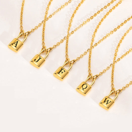 Colgantes de letras con cerradura de acero inoxidable Kemstone: collar minimalista con el alfabeto para historias cotidianas NC-1033