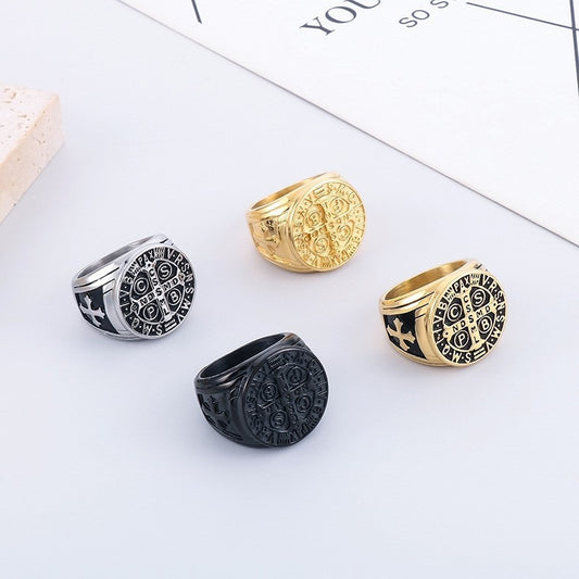 Kemstone Viking Rune Titanium Ring with Blackened Cross Design KR107707