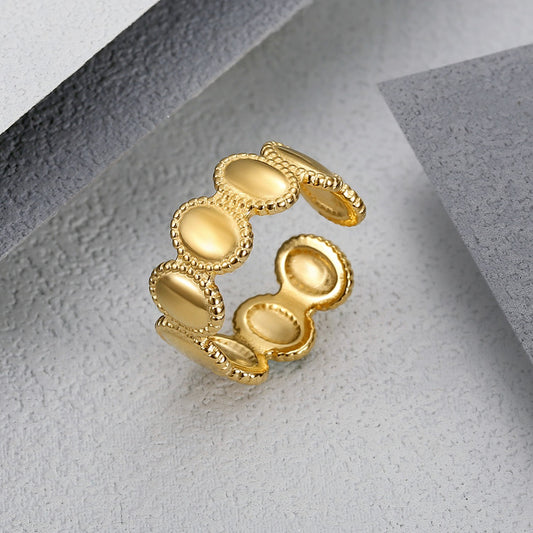 Anillo minimalista vintage Kemstone de acero y titanio ovalado: diseño geométrico apilable para mujer, regalo unisex de moda TR0340