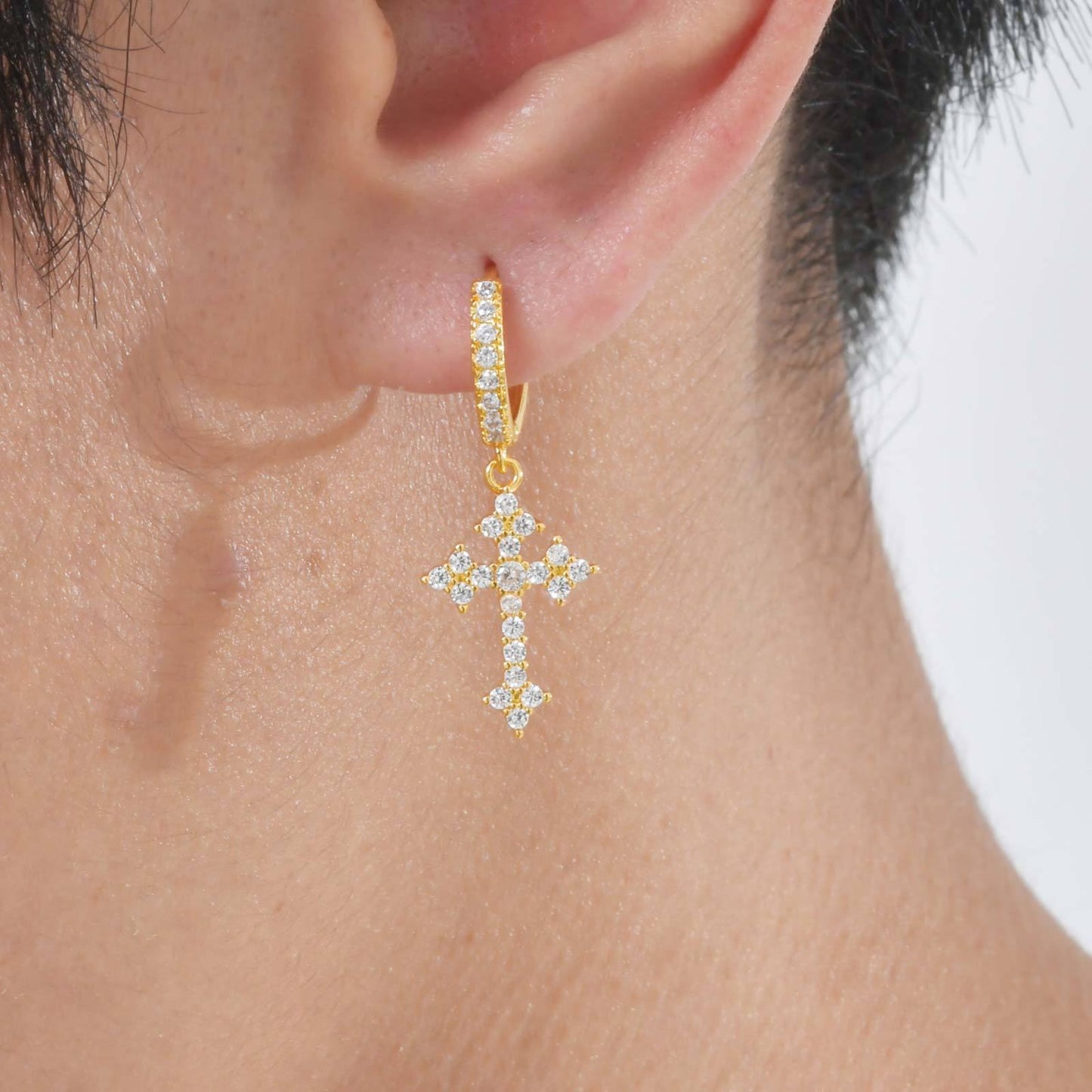 Kemstone Men's Cross Zircon Stud Earrings – Gothic Minimalist Copper Jewelry EBD-410