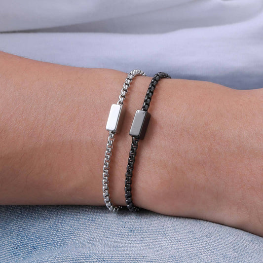 Kemstone Stainless Steel Square Bead Chain Bracelet for Men BR-2051