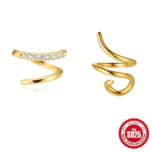 Kemstone S925 Sterling Silver Spiral Ear Cuff for Women Cubic Zirconia Double Loop 60266821744C
