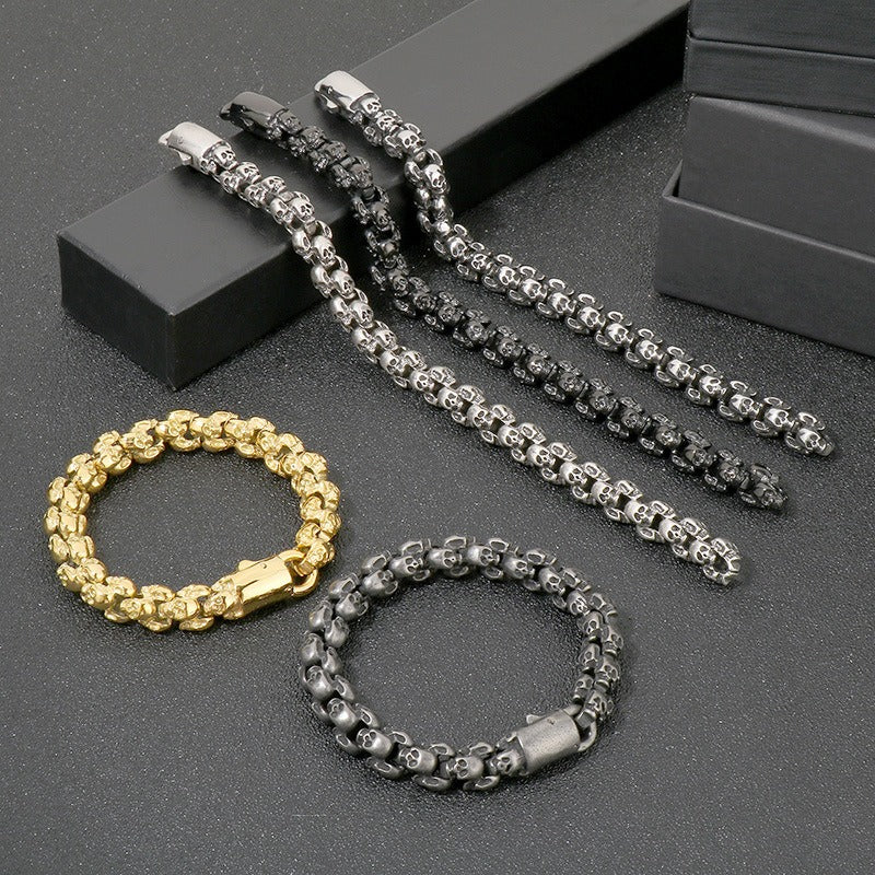 Kemstone Men’s Gold Skull Chain Bracelet – Stainless Steel Gothic Biker Jewelry KB81843-BD