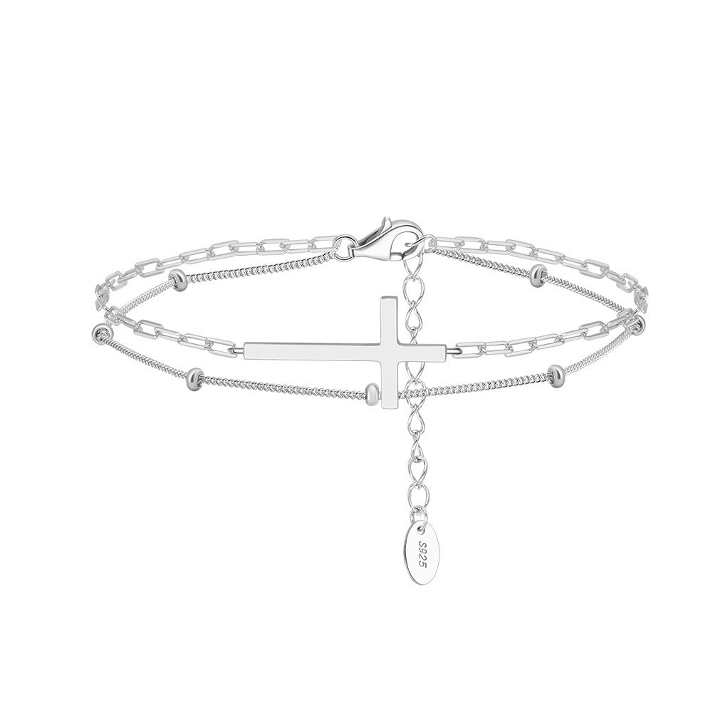 Kemstone 925 Sterling Silver Cross Bracelet for Women Layered Chain Gold Silver SB197