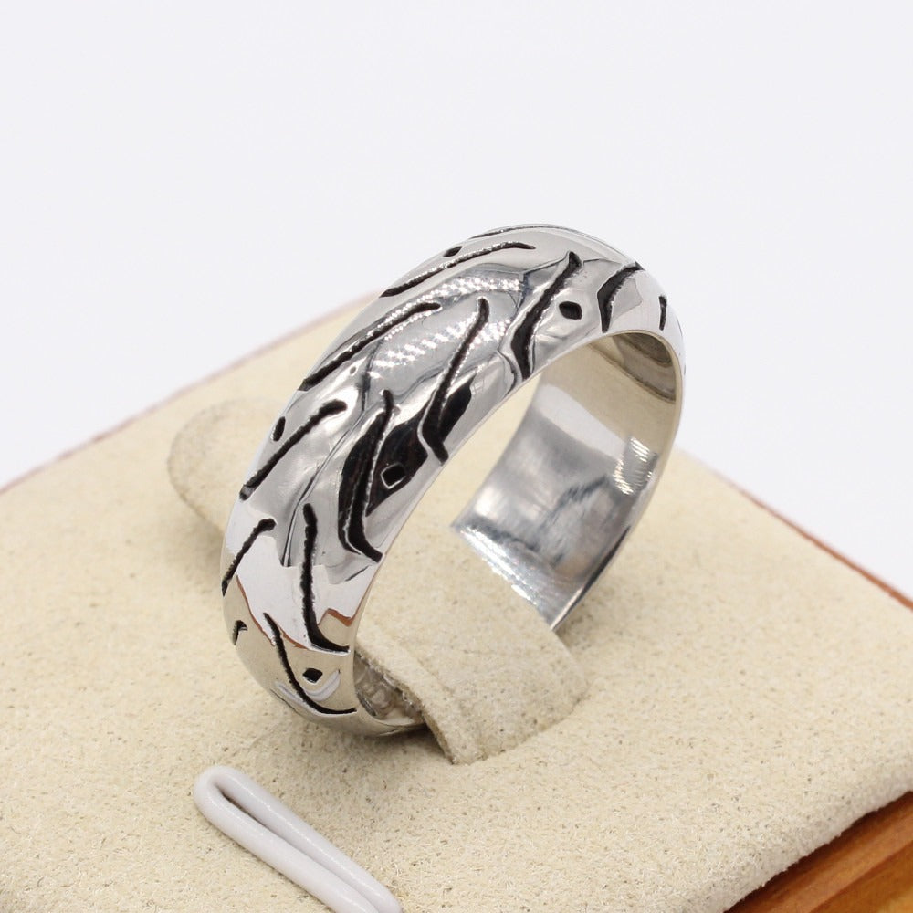 Kemstone Patterned Ring for Men Titanium Steel Curved Grooves R1434