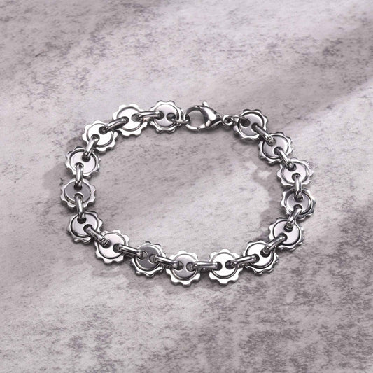 Kemstone Stainless Steel Handmade Chain Bracelet - Solar Motif Steel Gray Everyday Accessory BR-1936