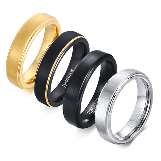 Kemstone Tungsten Steel Graduation Ring – 5mm Black & Gold Matte Finish Men's TCR-061