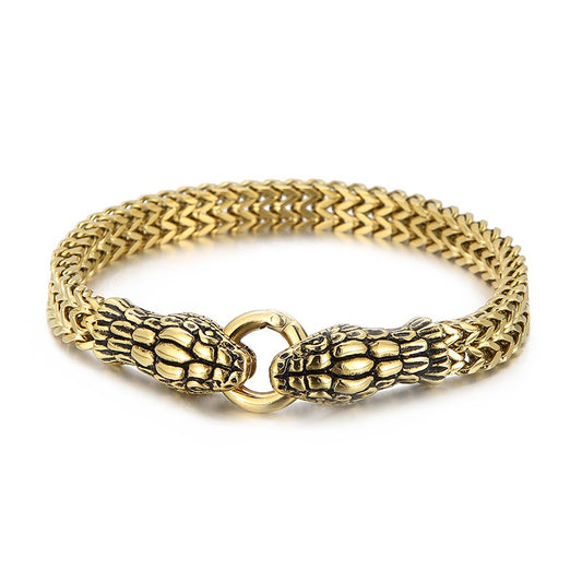 Kemstone Twin Serpent Titanium Steel Men's Bracelet - Retro Edgy Design for Modern Warriors KB145401