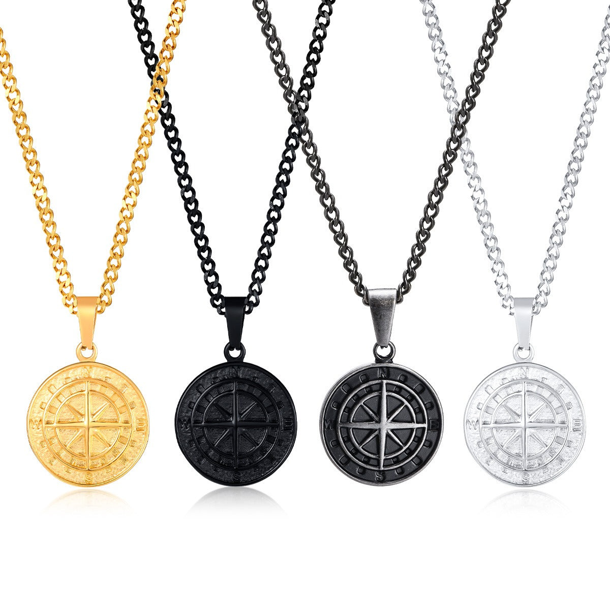 Collar con colgante de brújula y moneda de acero inoxidable Kemstone: un artículo esencial para el explorador urbano, ideal para la aventura diaria y el estilo hip-hop PN-1527
