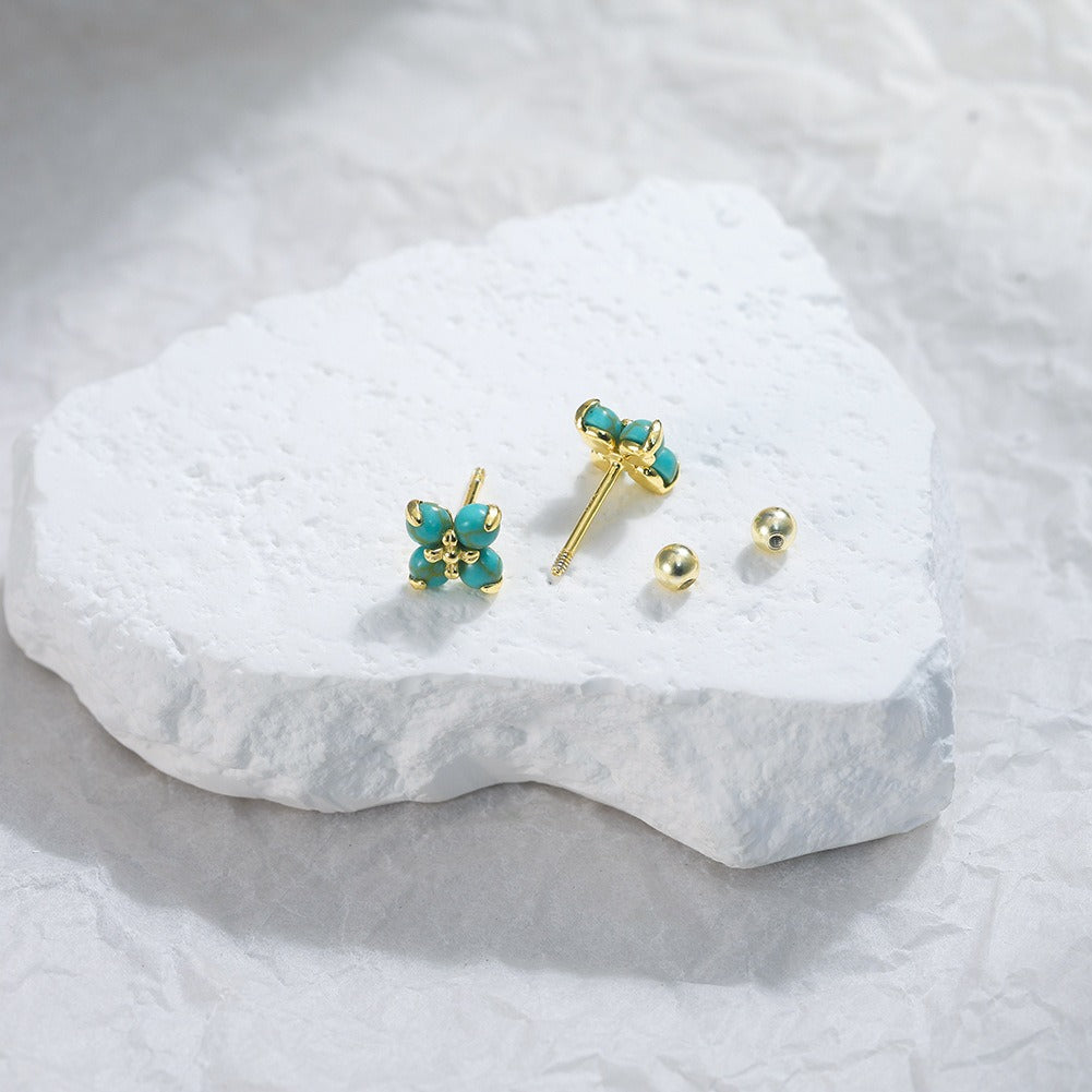 Kemstone 925 Sterling Silver Turquoise Flower Stud Earrings for Women Dainty GME53