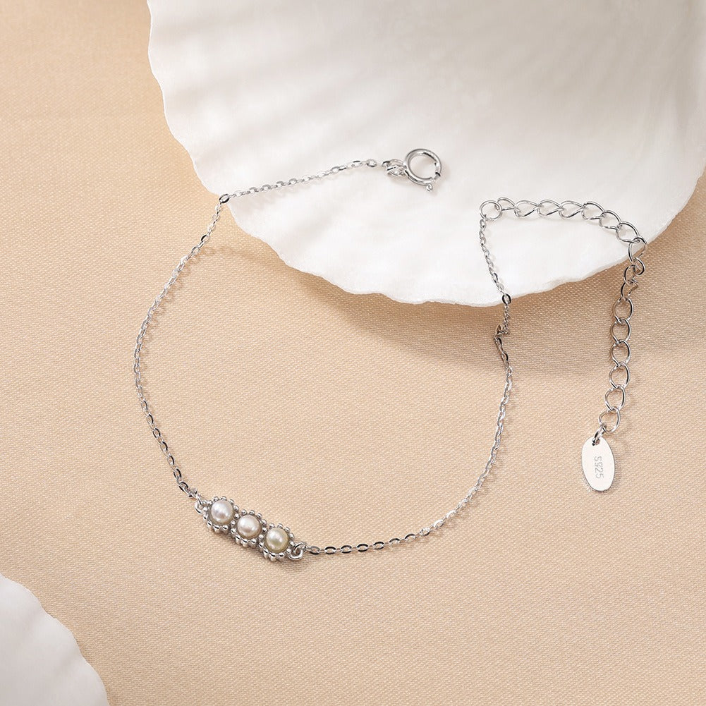 Kemston Triple Freshwater Pearl Bracelet for Women 925 Sterling Silver Gold Tone GPB44