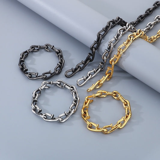 Kemstone Rustic Hook-Clasp Titanium Steel Bracelet - Distressed Nail Chain Design for Men, Minimalist Style KB146421
