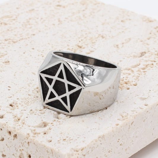 Kemstone Star Signet Ring for Men Titanium Steel Vintage R1056