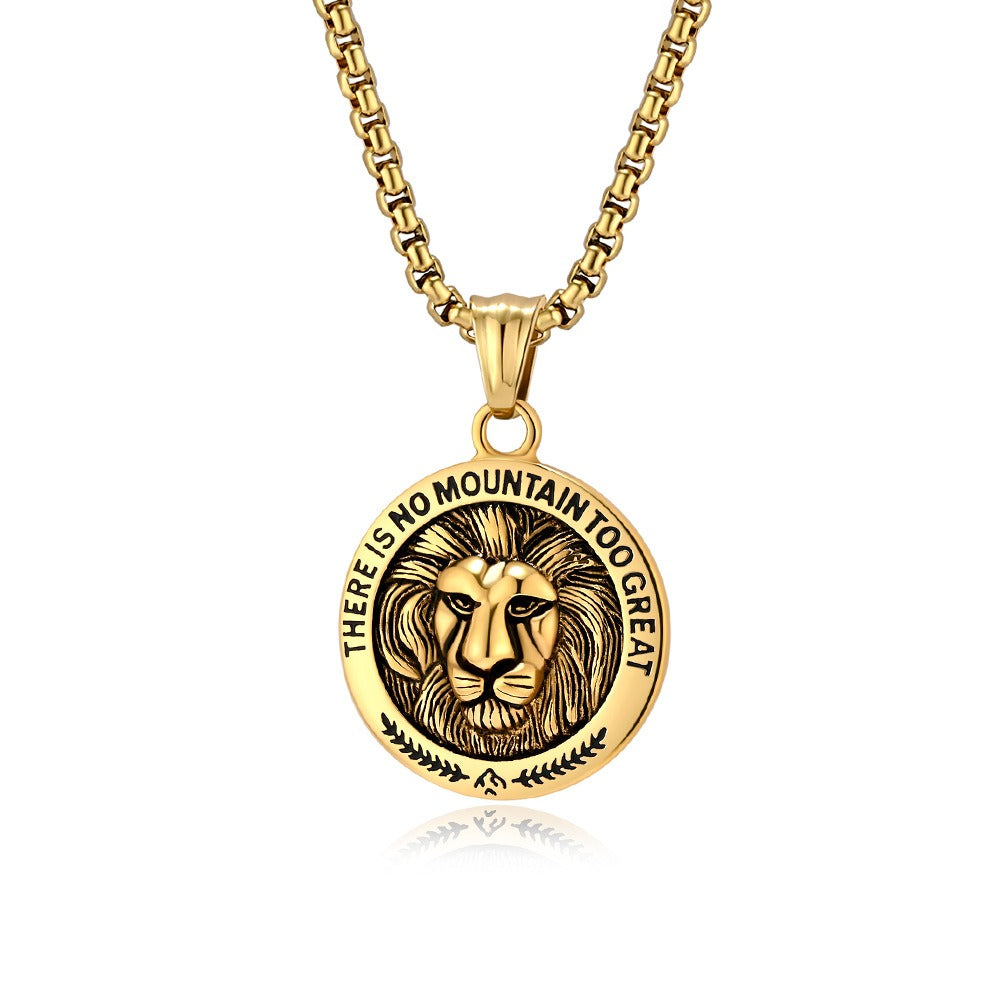Kemstone Stainless Steel Lion Head Pendant Necklace for Men Vintage Medallion K-PT613