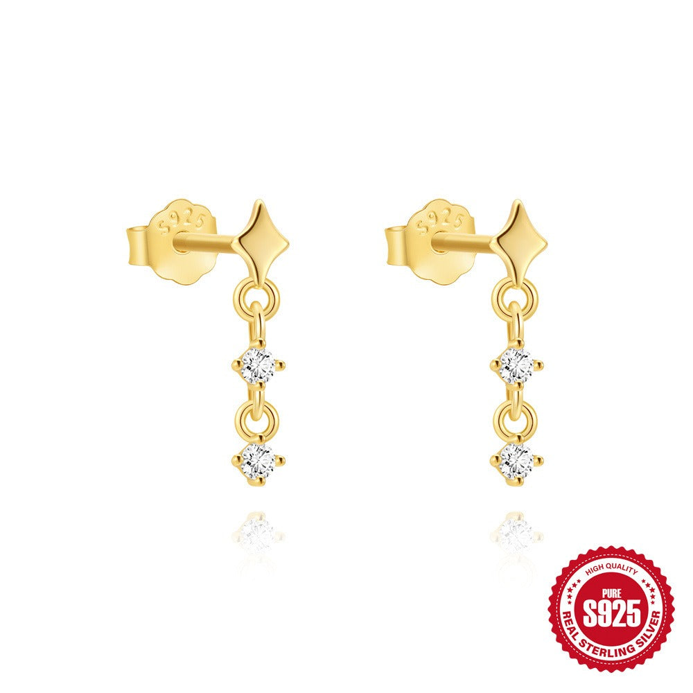 Kemstone S925 Sterling Silver Four Point Star Drop Earrings for Women Cubic Zirconia 60265161631C