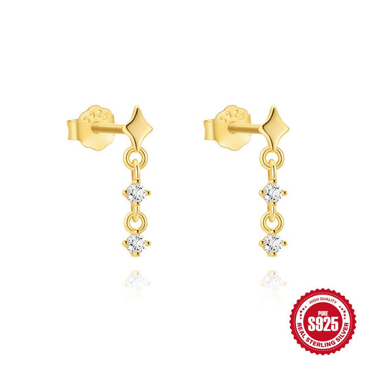 Kemstone S925 Sterling Silver Four Point Star Drop Earrings for Women Cubic Zirconia 60265161631C