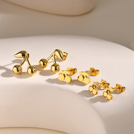 Pendientes de acero inoxidable color cereza dorado: joyas minimalistas y elegantes para lucir radiante a diario ES-612