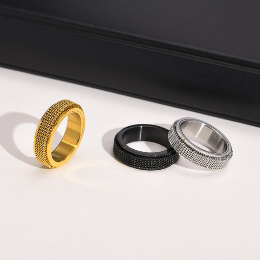 Stainless Steel Spinner Ring for Men – Chain Mesh Design | Fidget Band Ring R-664