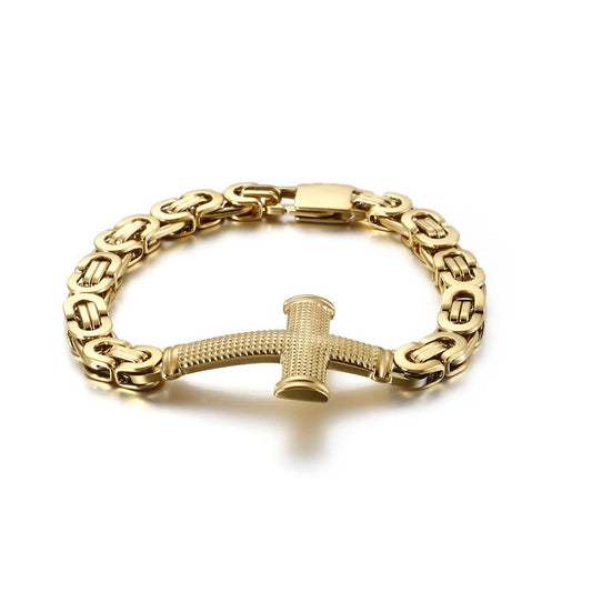 Kemstone Cross Loop Chain Bracelet - Titanium Steel Men's Jewelry Accessory with Edgy Industrial Design KB124342