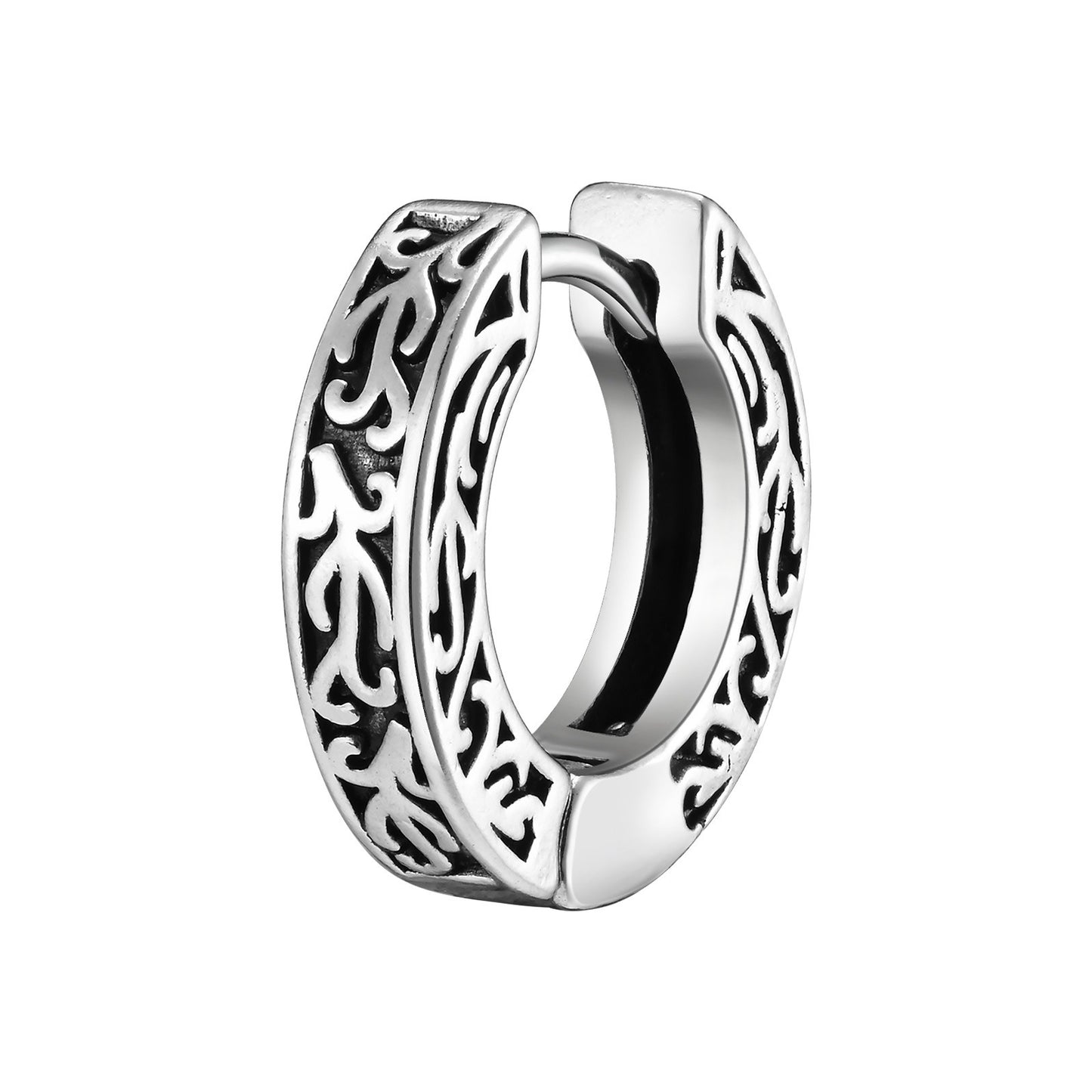 Kemstone Stainless Steel Engraved Hoop Earrings – Vintage Huggie Jewelry for Men, Gold/Silver/Black EH-699