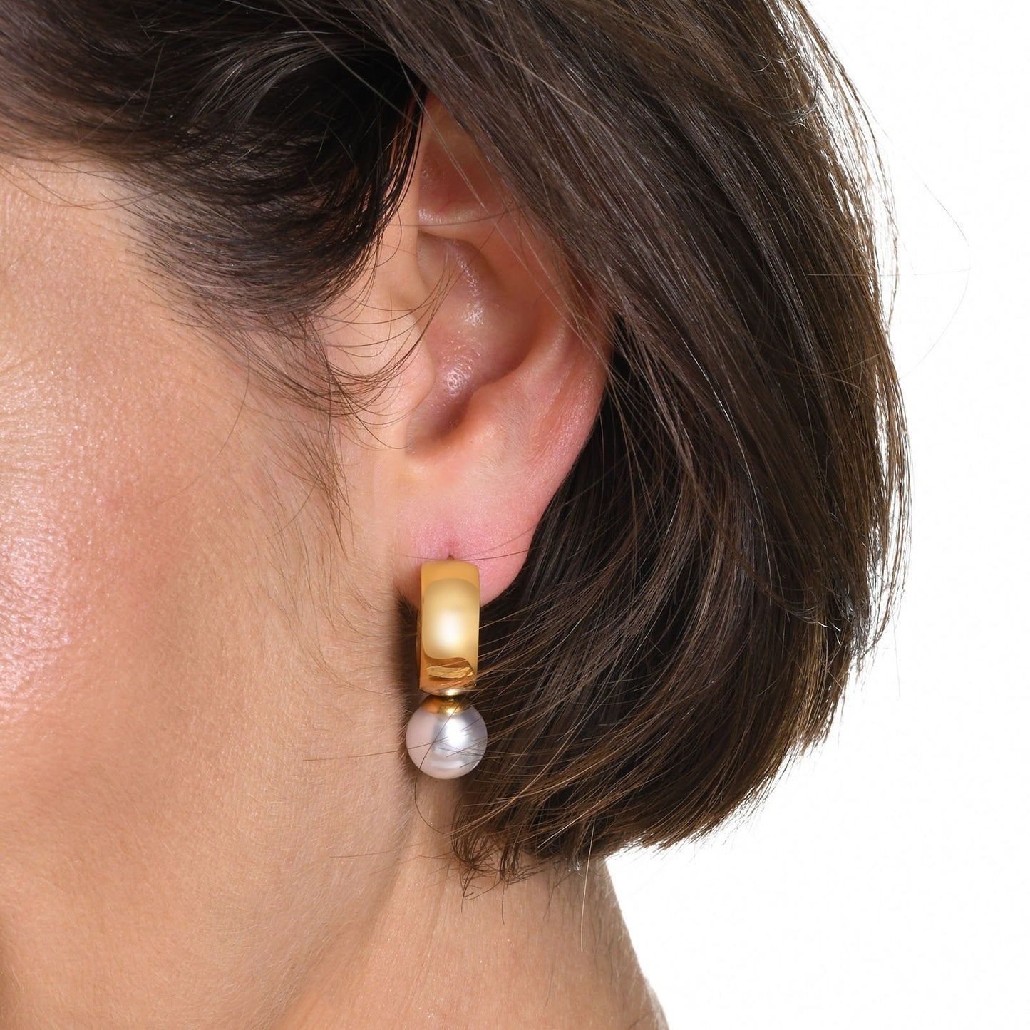 Stainless Steel Simulated Pearl Earrings – French-Inspired Minimalist Hoops for Women ED-670G