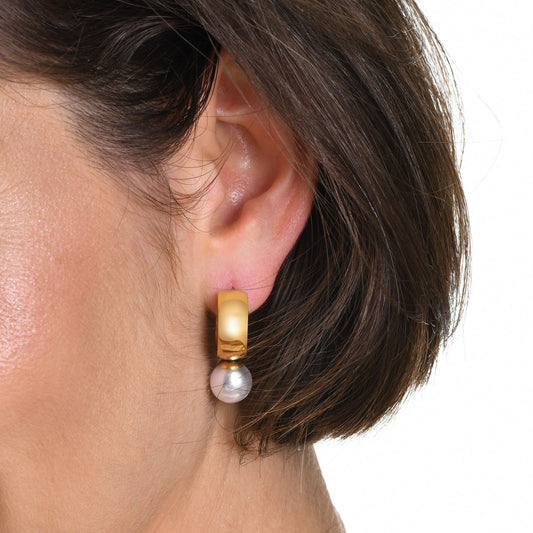 Stainless Steel Simulated Pearl Earrings – French-Inspired Minimalist Hoops for Women ED-670G